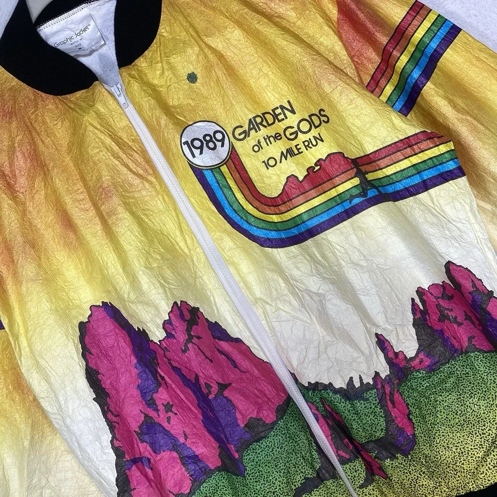 Vtg‎ 1989 Garden of the Gods 10 Mile Run Tyvek Jacket M 80s Neon Retro Running M